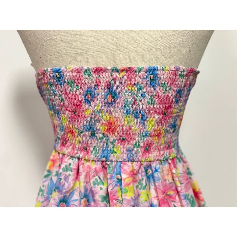 Shein Strapless Floral Mini Dress Pink Size L - Picture 13 of 13